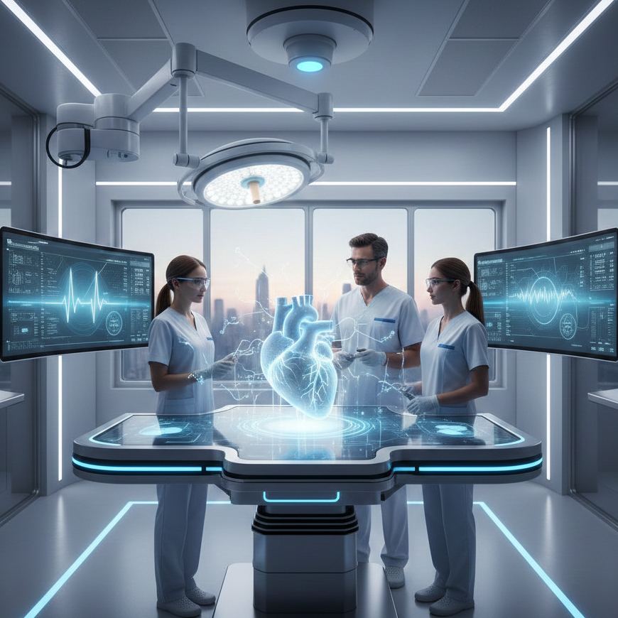 A professional healthcare setting showcasing the integration of artificial intelligence technology in modern medical practice.