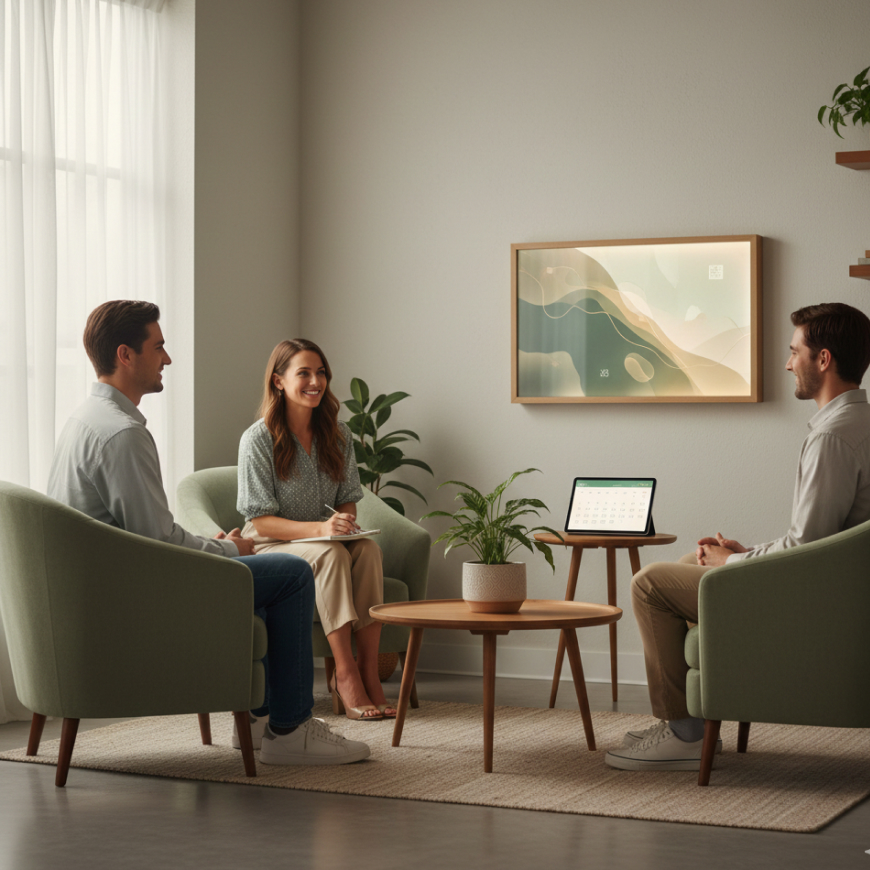 AI in mental health applications showing digital therapeutic tools and counseling technology integration.