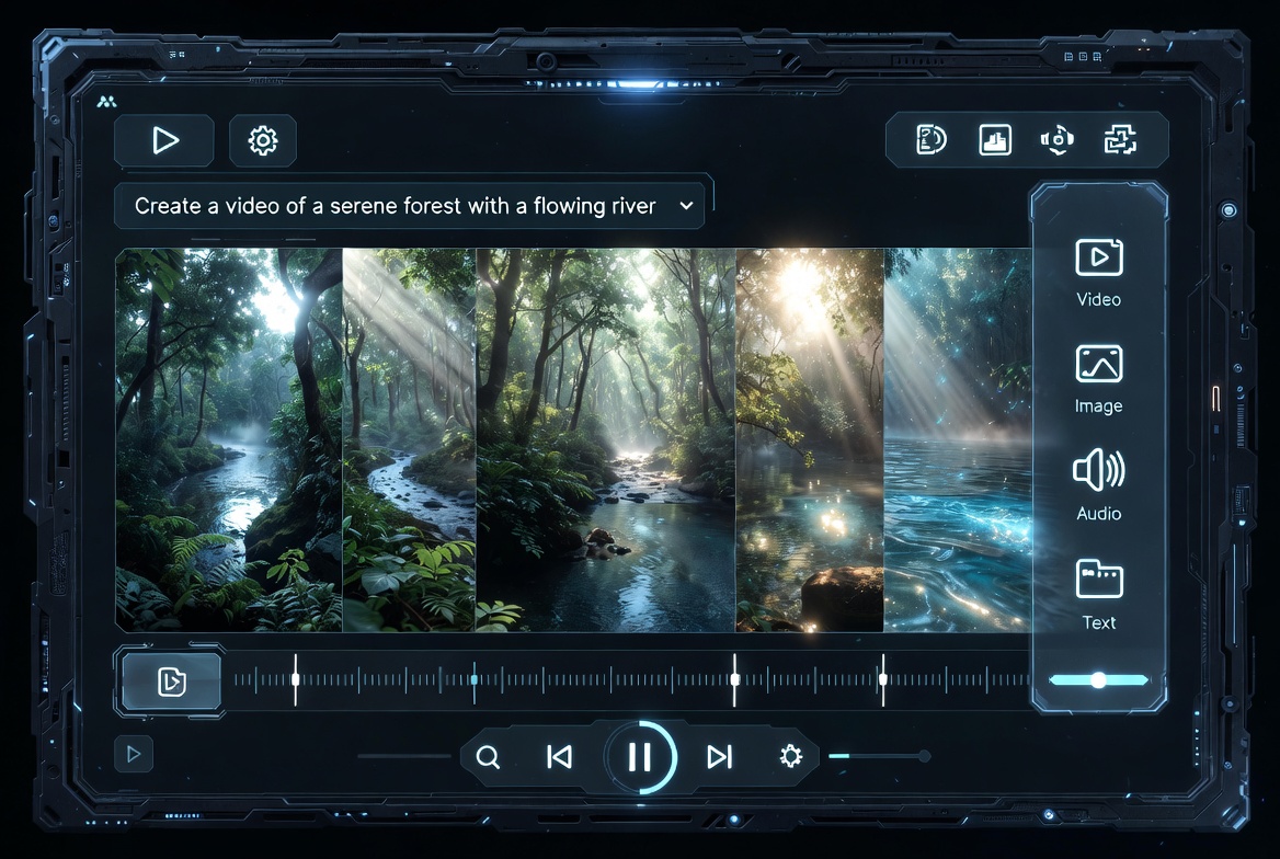 AI-generated video tools creating digital content from text.