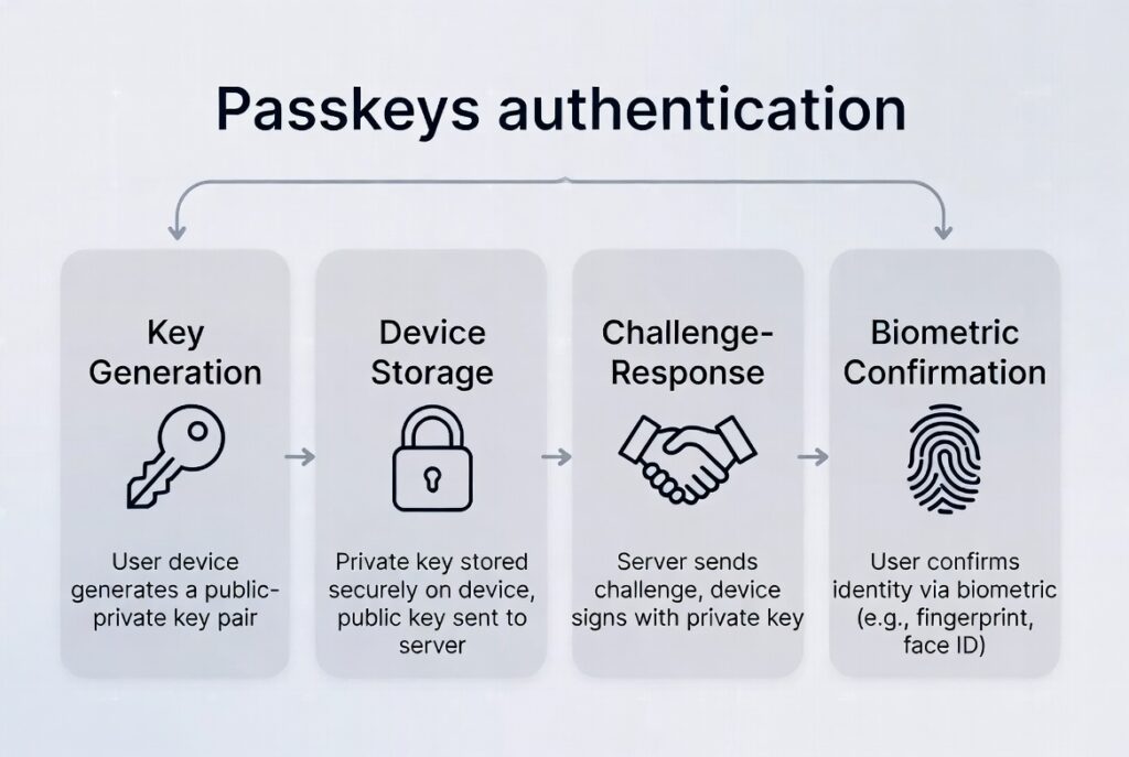 Diagram explaining passkeys authentication process.