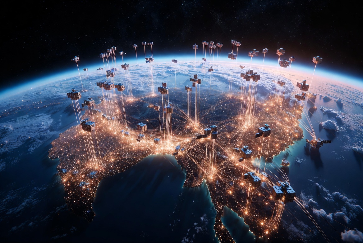 Satellite internet expansion connecting remote regions globally.